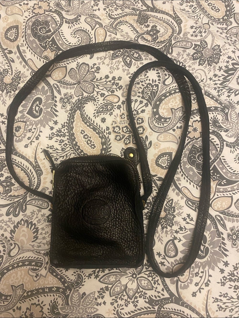 Roots Black Pebbled Leather Crossbody Bag